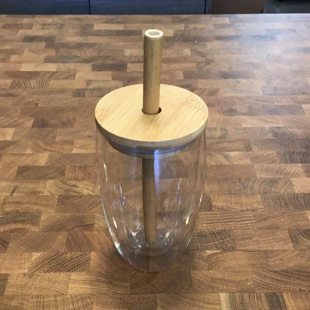 Glass Tumbler with Bamboo Lid & Straw