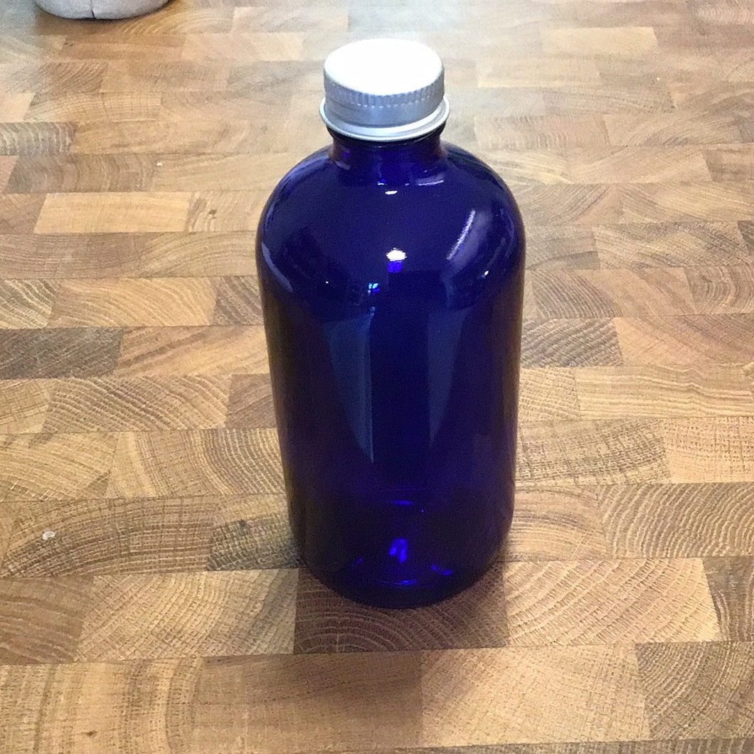Blue Glass Round Bottle, 8 fl oz